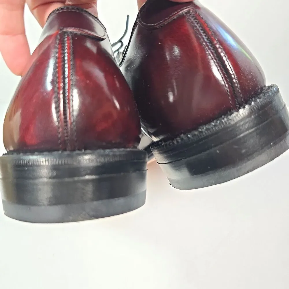 Johnston Murphy Men's 8.5 D Burgundy Leather Plain Toe Blucher Derby Dress Shoes